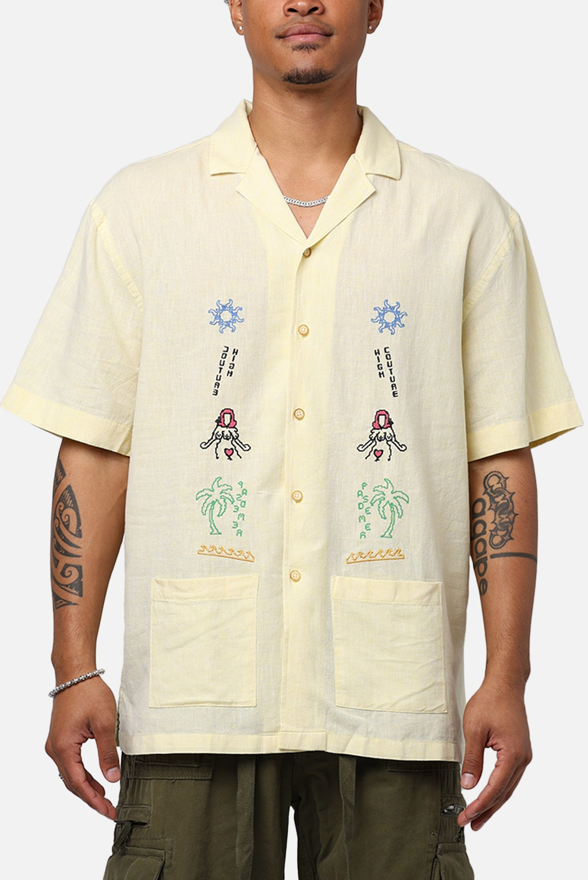 Pas De Mer Postcard Shirt Light Yellow - Size XL