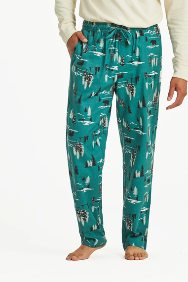 Life is Good Men's Winter Woodland Pattern Classic Sleep Pants in Spruce Green