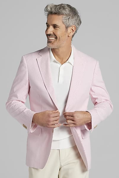 JOE Joseph Abboud Men's Modern Fit Seersucker Sport Coat Pink/White - Size: 38 Short