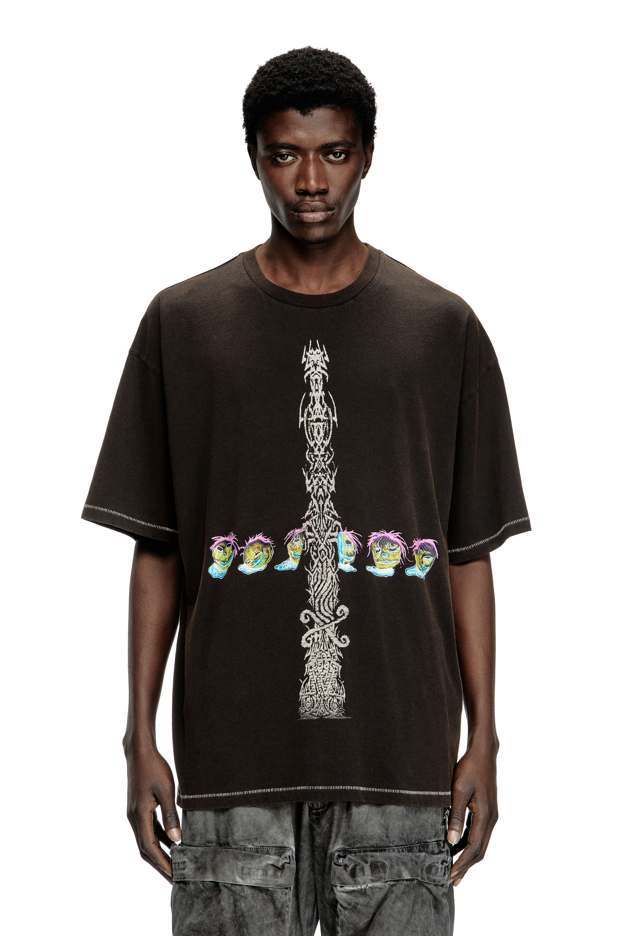 Diesel - Acid-wash T-shirt with printed graphics - T-Shirts - Man - Black