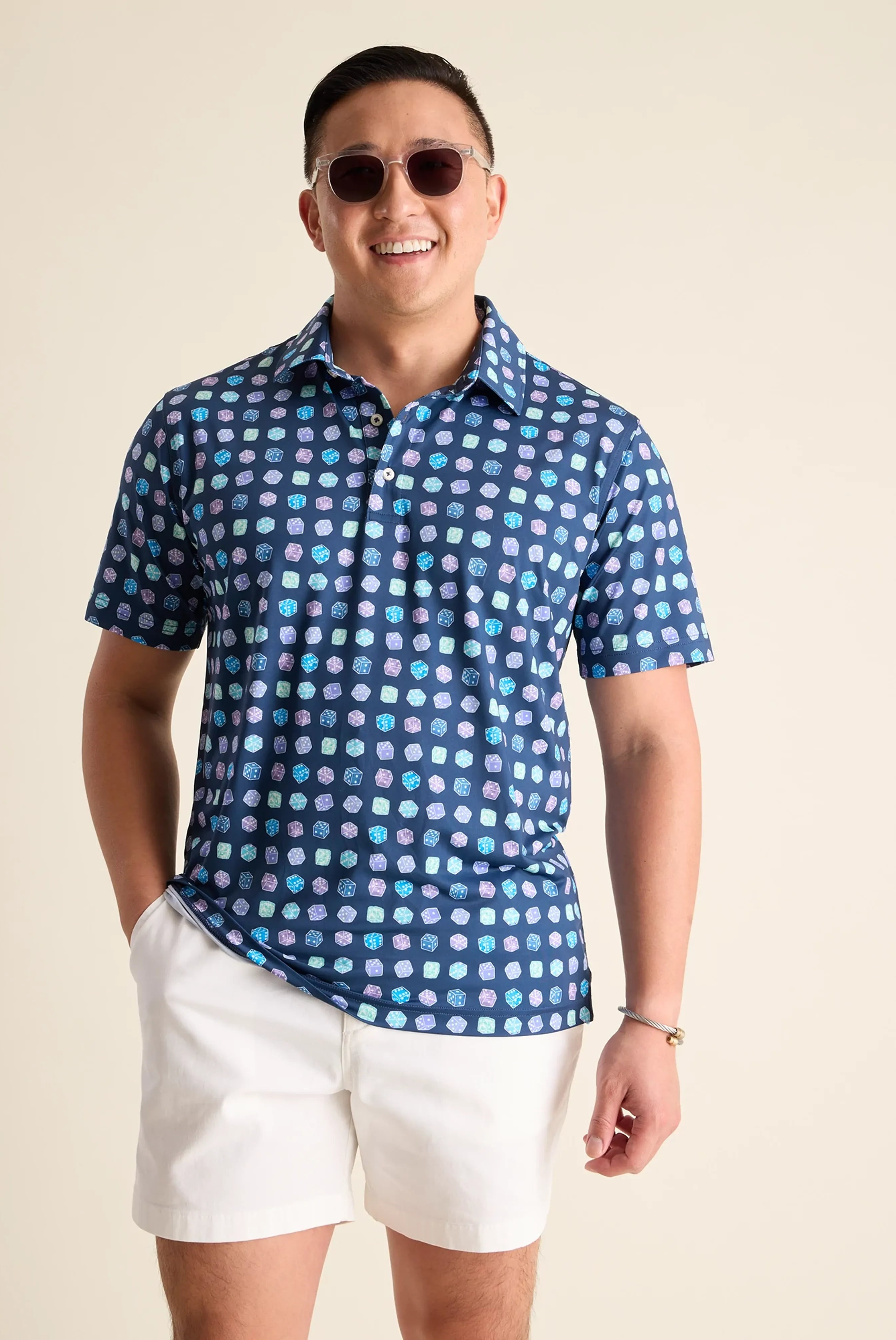 Chubbies The Sugar, Spice & Everything Dice Performance Polo Stretch Shirt for Men in Navy Blue | Size XXXL