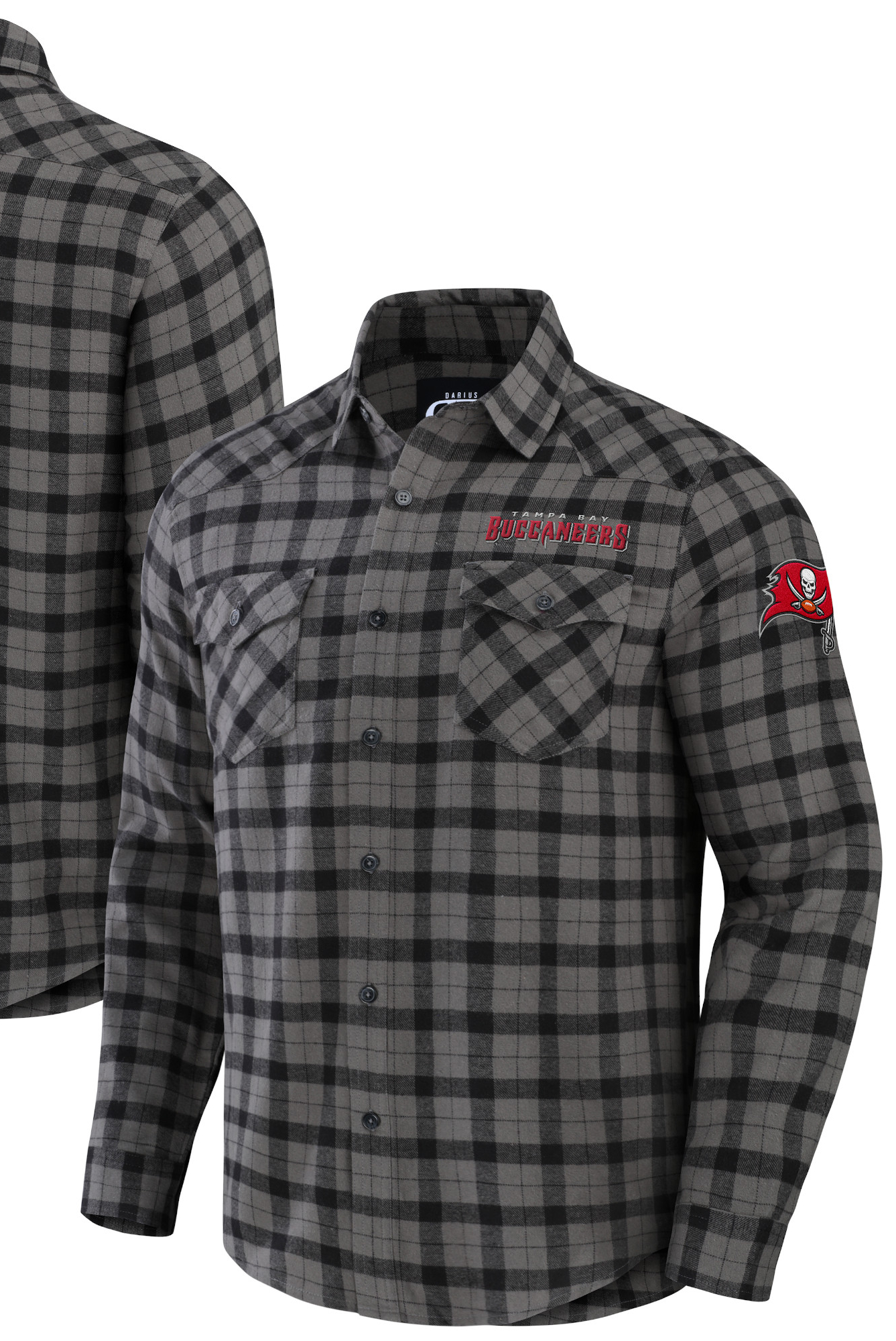 Men's NFL x Darius Rucker Collection by Fanatics Gray Tampa Bay Buccaneers Flannel Long Sleeve Button-Up Shirt