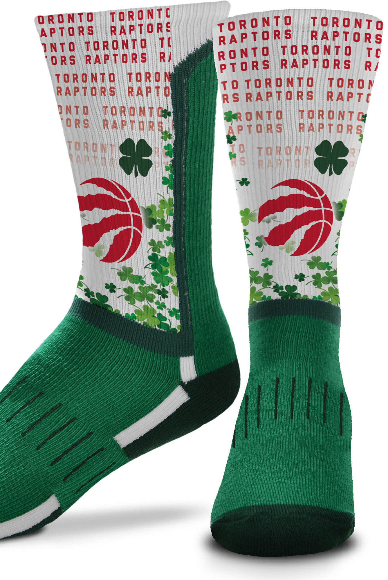 For Bare Feet Toronto Raptors Four Leaf St. Patrick's Day V-Curve Crew Socks