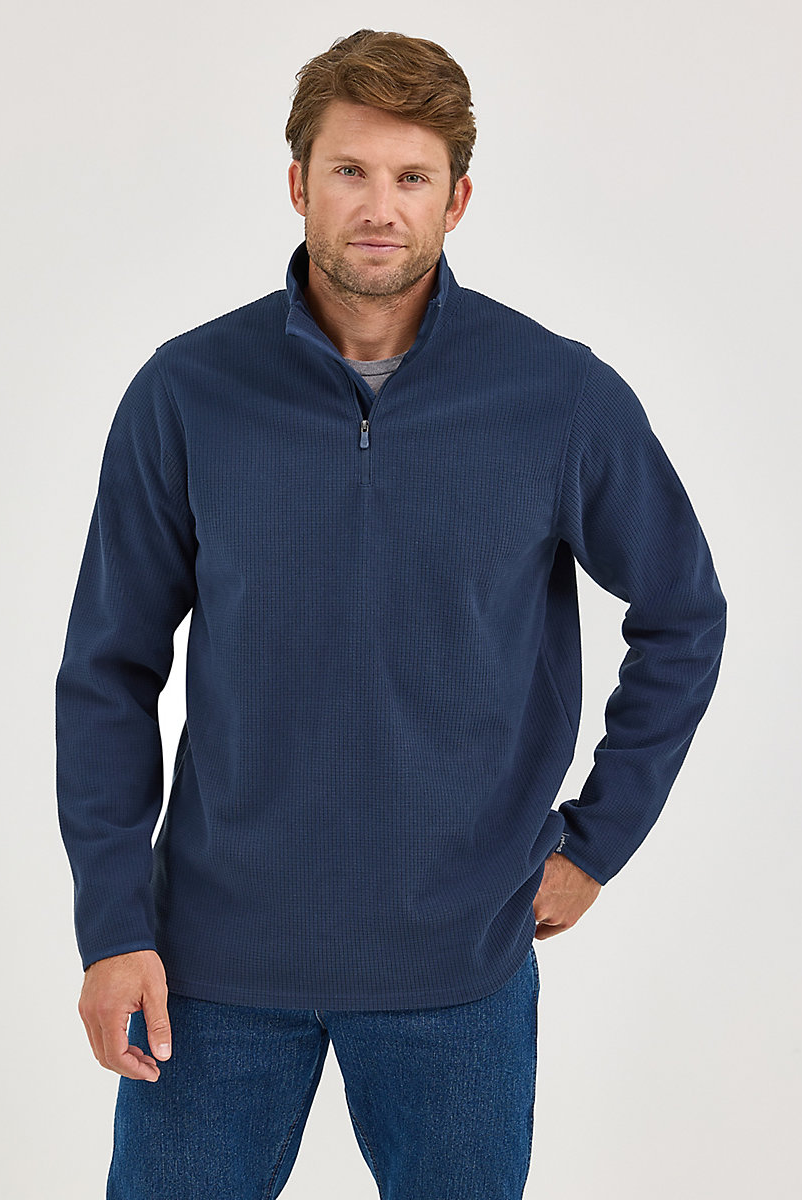 Men's Wrangler Quarter Zip Waffle Fleece Pullover in Iris