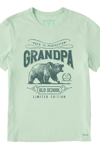 Life is Good Men's Aged to Perfection Grandpa Crusher Short Sleeve T-Shirt in Sage Green